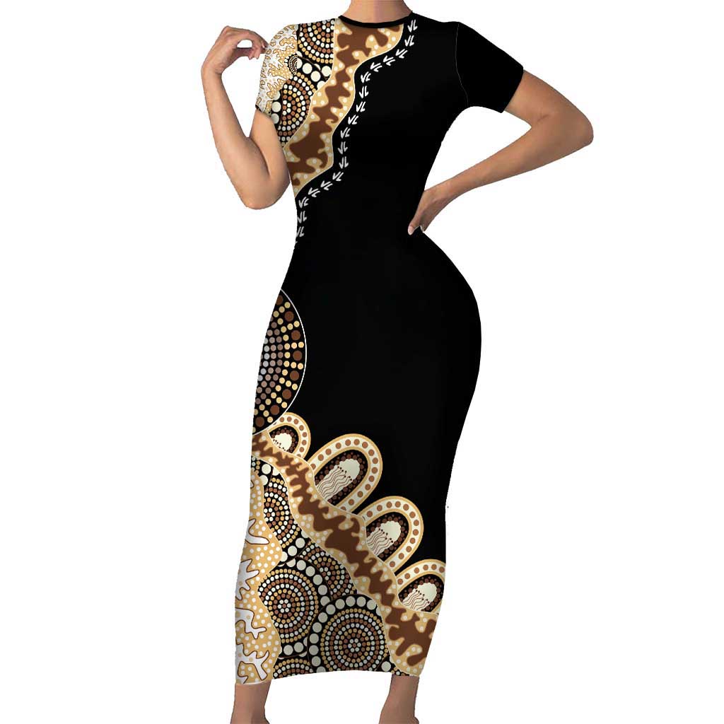 Years Of NAIDOC Short Sleeve Bodycon Dress Strong and Proud Aboriginal Dot Painting LT9