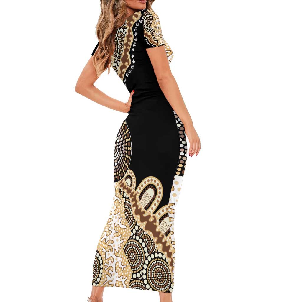 Years Of NAIDOC Short Sleeve Bodycon Dress Strong and Proud Aboriginal Dot Painting
