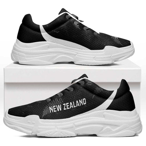 New Zealand 2026 Football Chunky Sneakers Go All White Silver Fern Curve Stylized - Aussie Hoodie
