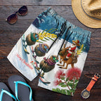 New Zealand and Australia Merry Christmas Shorts for Men Kiwi Birds Skiing and Koala Santa Riding Kangaroo