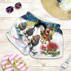 New Zealand and Australia Merry Christmas Shorts for Women Kiwi Birds Skiing and Koala Santa Riding Kangaroo