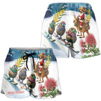 New Zealand and Australia Merry Christmas Shorts for Women Kiwi Birds Skiing and Koala Santa Riding Kangaroo