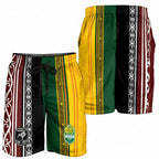 New Zealand and Australia Rugby Shorts for Men Burgundy Koru Geometric with Aboriginal Chevron Sport Style