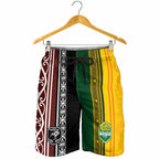 New Zealand and Australia Rugby Shorts for Men Burgundy Koru Geometric with Aboriginal Chevron Sport Style