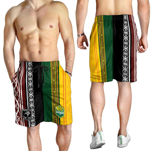 New Zealand and Australia Rugby Shorts for Men Burgundy Koru Geometric with Aboriginal Chevron Sport Style