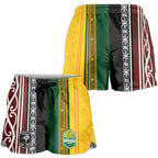 New Zealand and Australia Rugby Shorts for Women Burgundy Koru Geometric with Aboriginal Chevron Sport Style