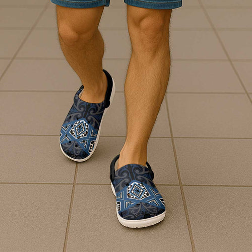New Zealand Aotearoa Clogs Shoes Blue Taniko Art Maori Pattern - Aussie Hoodie