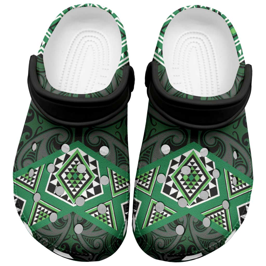 New Zealand Aotearoa Clogs Shoes Green Taniko Art Maori Pattern - Aussie Hoodie