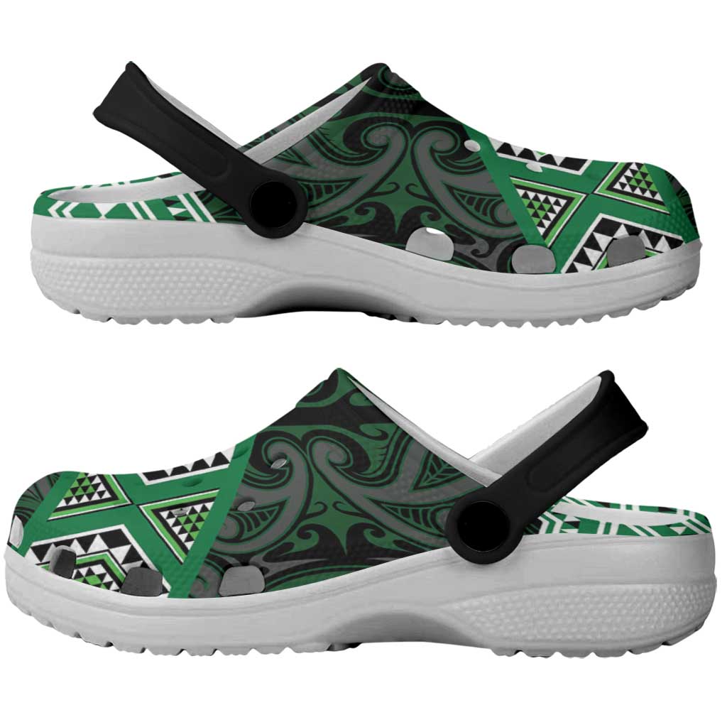 New Zealand Aotearoa Clogs Shoes Green Taniko Art Maori Pattern - Aussie Hoodie