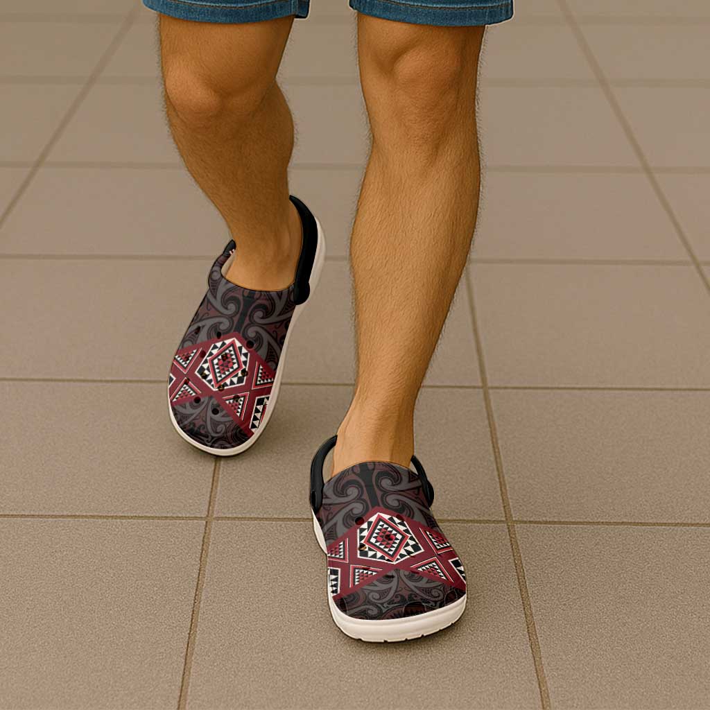 New Zealand Aotearoa Clogs Shoes Red Taniko Art Maori Pattern - Aussie Hoodie