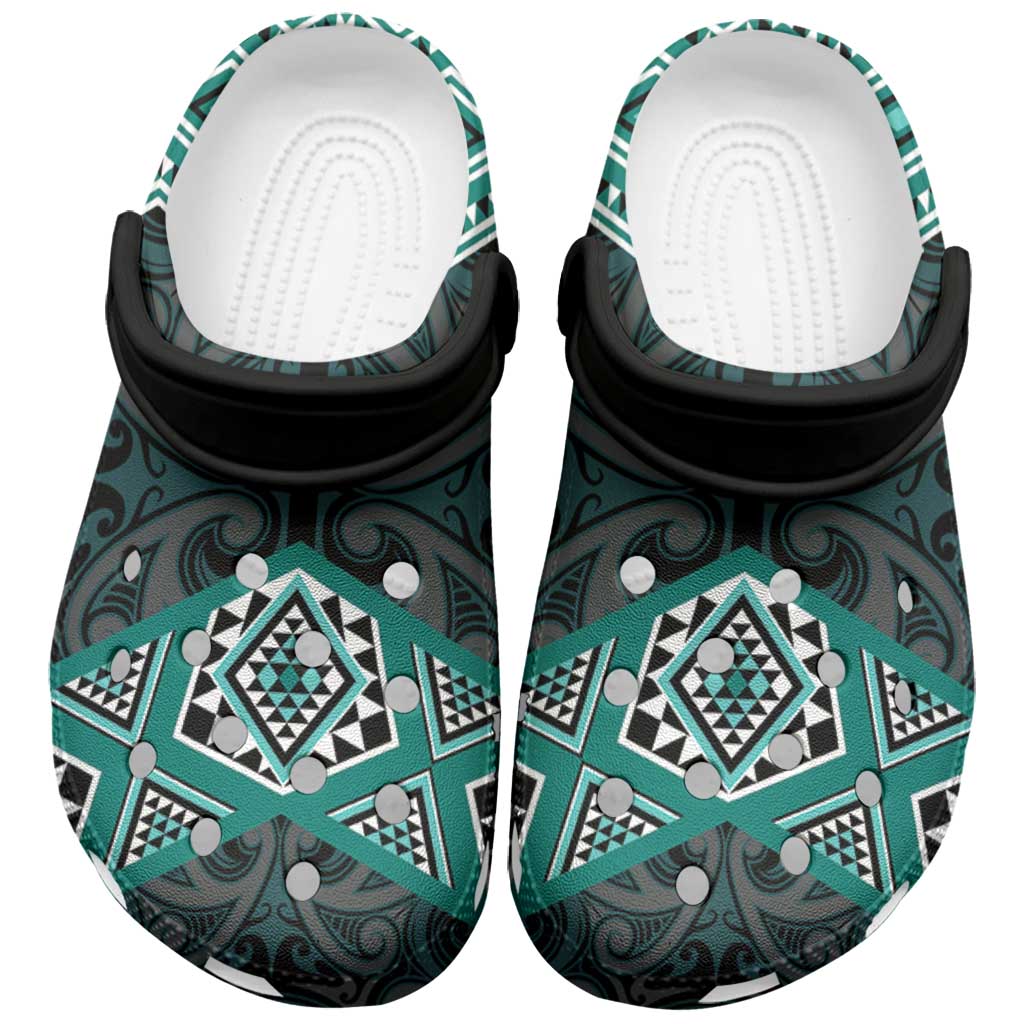 New Zealand Aotearoa Clogs Shoes Turquoise Taniko Art Maori Pattern - Aussie Hoodie