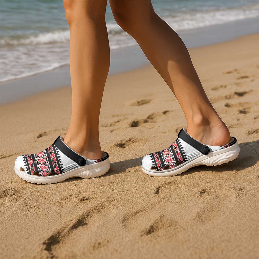 New Zealand Aotearoa Clogs Shoes With Kowhaiwhai Pattern Red Version - Aussie Hoodie