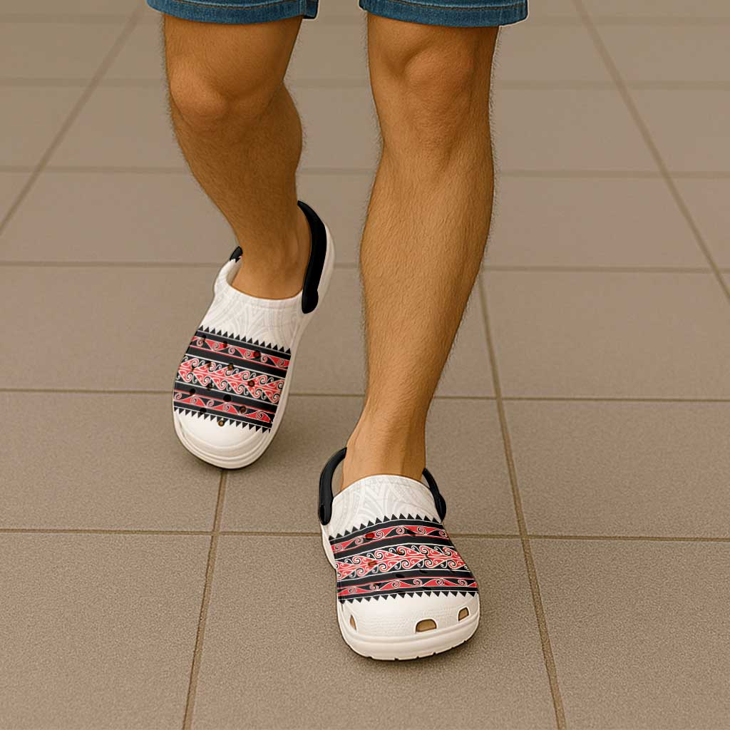 New Zealand Aotearoa Clogs Shoes With Kowhaiwhai Pattern Red Version - Aussie Hoodie