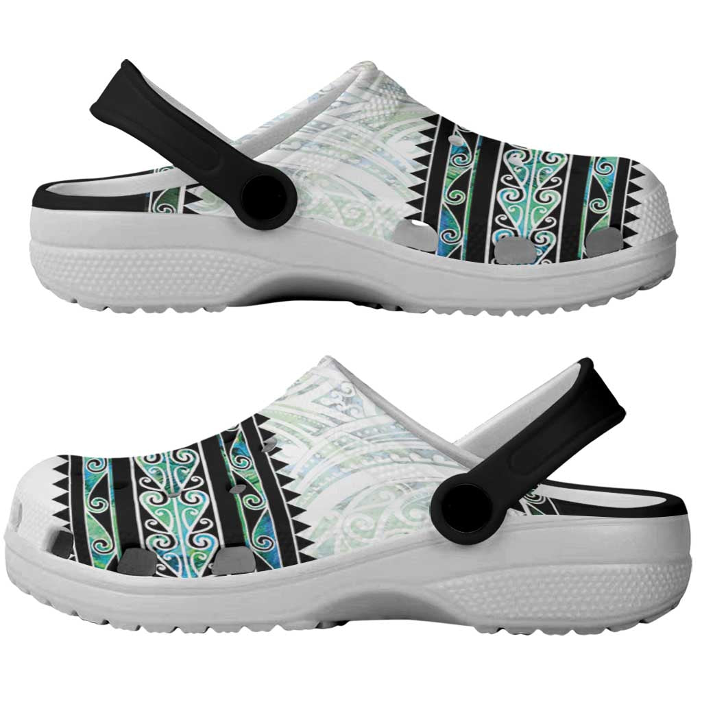 New Zealand Aotearoa Clogs Shoes With Paua Shell Kowhaiwhai Pattern - Aussie Hoodie
