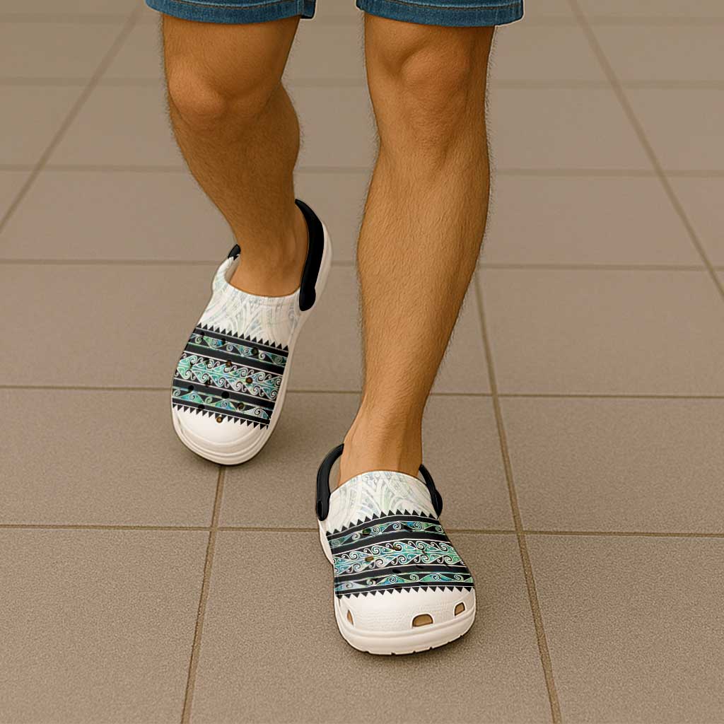 New Zealand Aotearoa Clogs Shoes With Paua Shell Kowhaiwhai Pattern - Aussie Hoodie