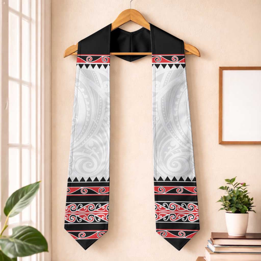 New Zealand Aotearoa Graduation Stole With Kowhaiwhai Pattern Red Version
