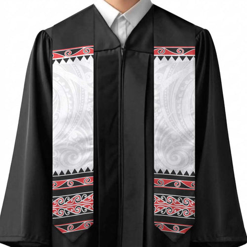 New Zealand Aotearoa Graduation Stole With Kowhaiwhai Pattern Red Version
