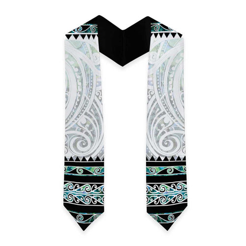 New Zealand Aotearoa Graduation Stole With Paua Shell Kowhaiwhai Pattern