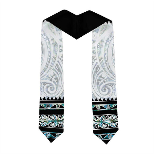 New Zealand Aotearoa Graduation Stole With Paua Shell Kowhaiwhai Pattern