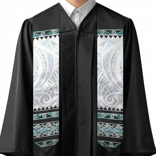New Zealand Aotearoa Graduation Stole With Paua Shell Kowhaiwhai Pattern