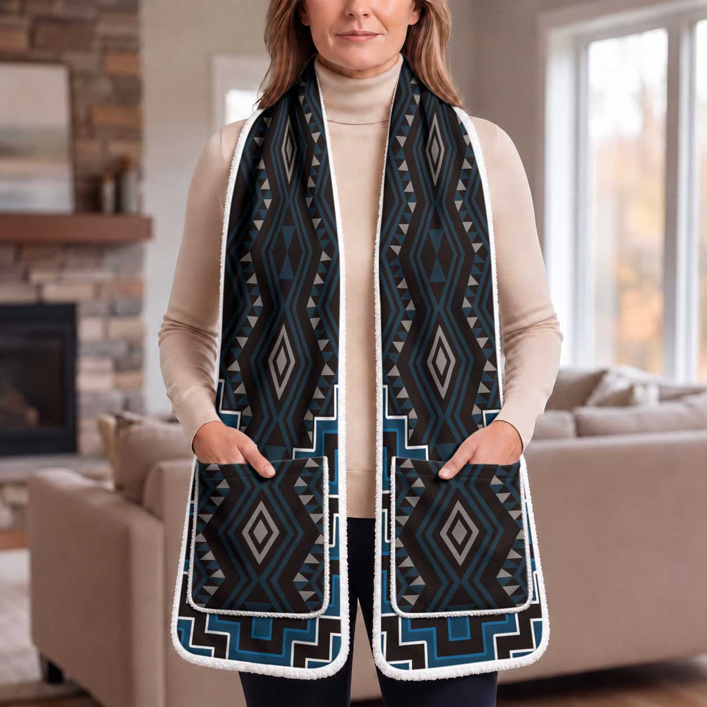 New Zealand Aotearoa Pocket Scarf Blue Poutama With Taniko Pattern