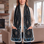 New Zealand Aotearoa Pocket Scarf Blue Poutama With Taniko Pattern