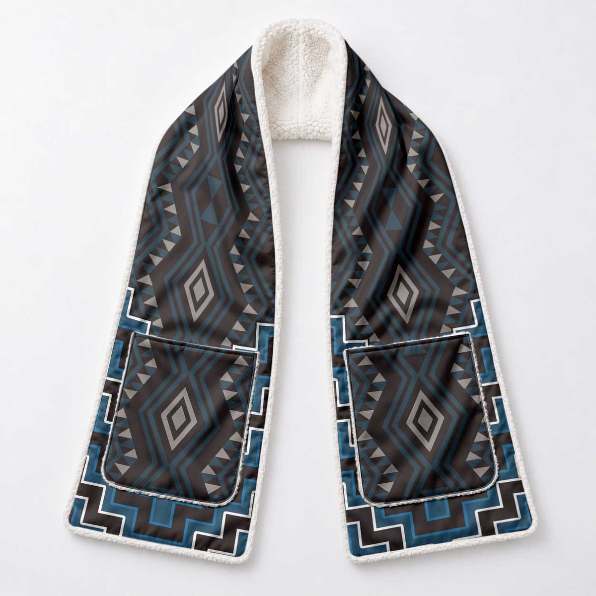 New Zealand Aotearoa Pocket Scarf Blue Poutama With Taniko Pattern