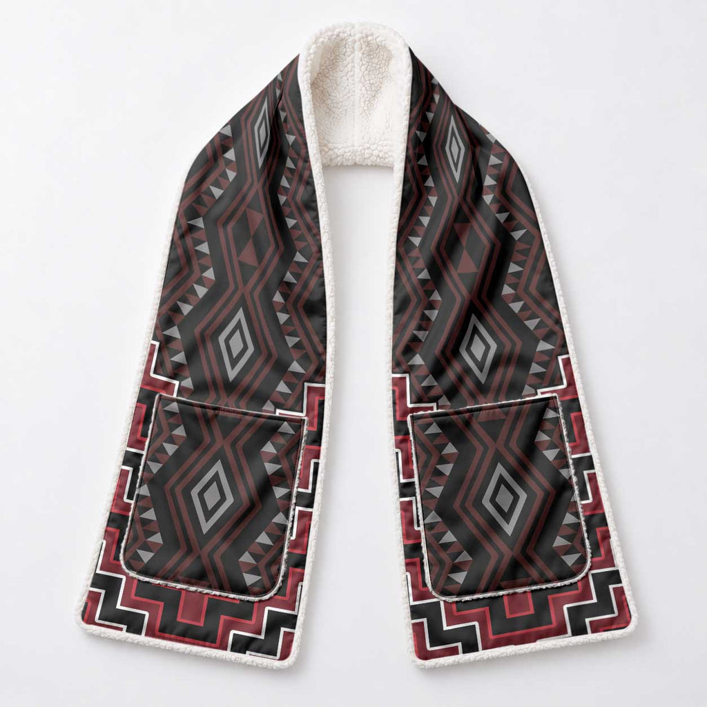 New Zealand Aotearoa Pocket Scarf Red Poutama With Taniko Pattern