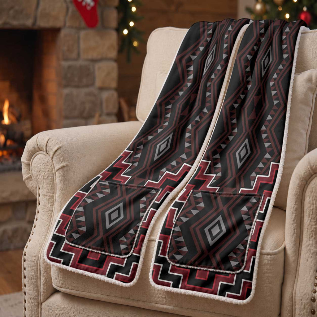 New Zealand Aotearoa Pocket Scarf Red Poutama With Taniko Pattern