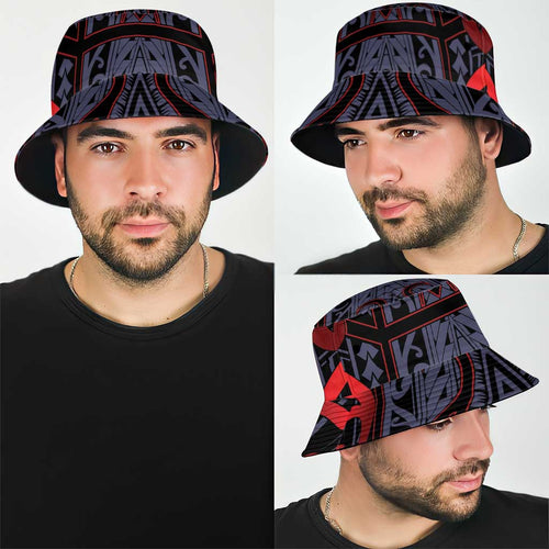 New Zealand Bucket Hat Maori Kiwiana Pattern Tukutuku Motif