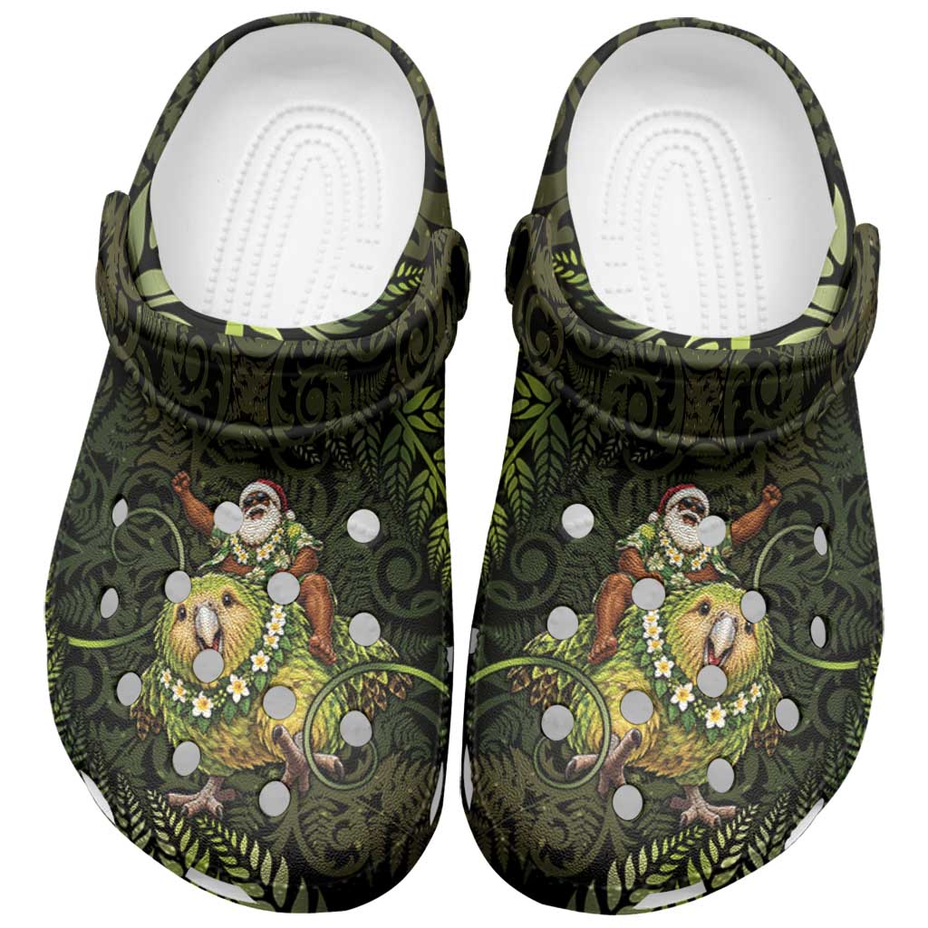 New Zealand Christmas Clogs Shoes Santa Riding Kakapo Bird Silver Fern