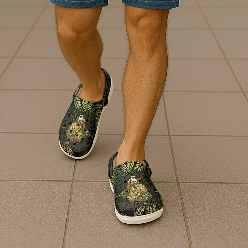 New Zealand Christmas Clogs Shoes Santa Riding Kakapo Bird Silver Fern