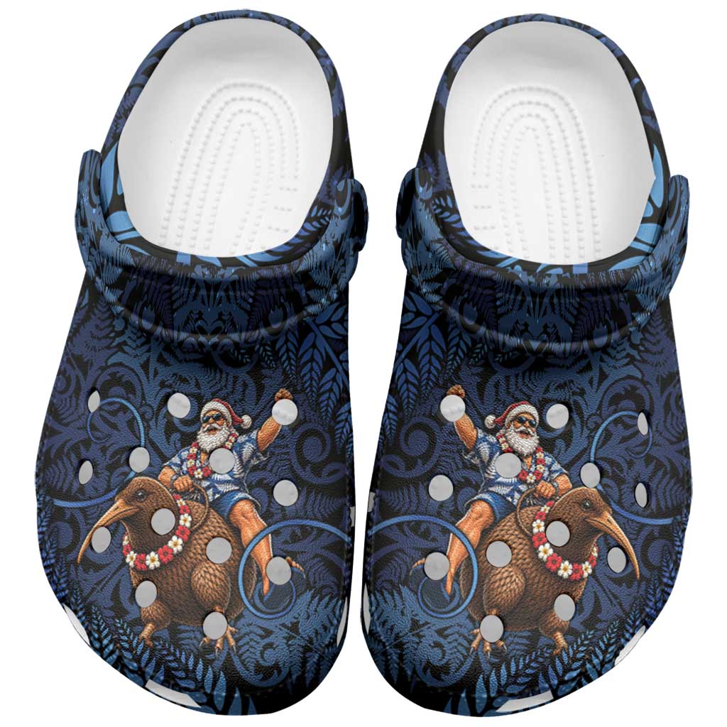 New Zealand Christmas Clogs Shoes Santa Riding Kiwi Bird Silver Fern