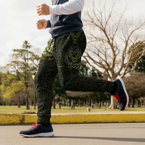 New Zealand Christmas Jogger Pants Santa Riding Kakapo Bird Silver Fern