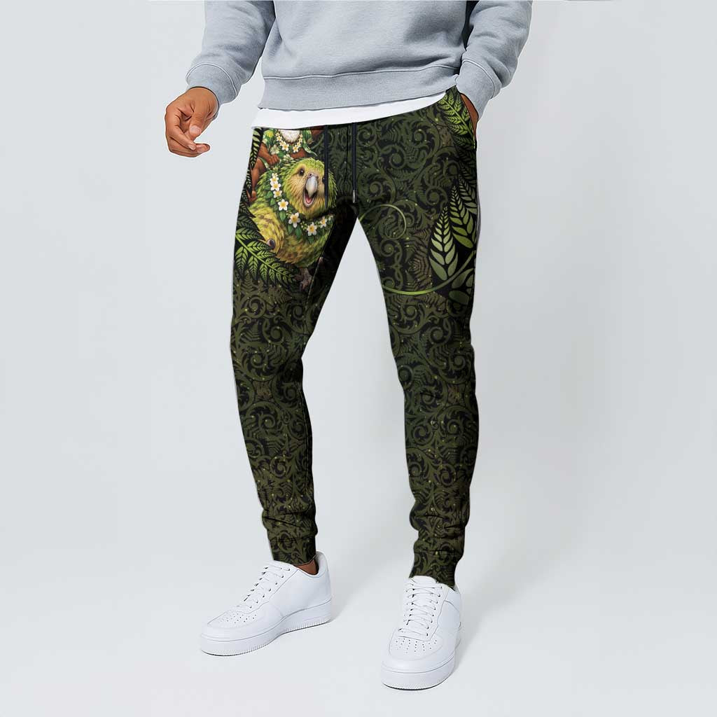 New Zealand Christmas Jogger Pants Santa Riding Kakapo Bird Silver Fern