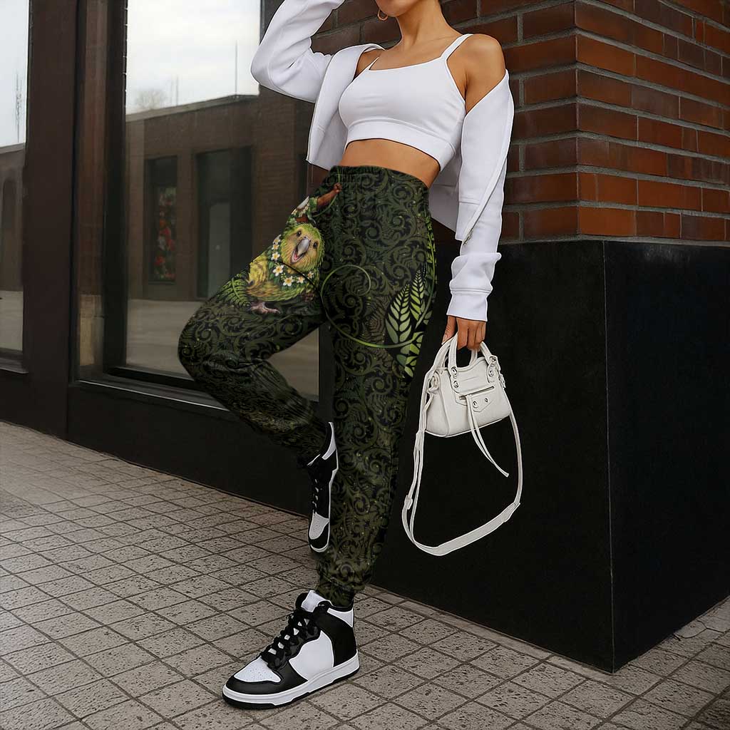 New Zealand Christmas Jogger Pants Santa Riding Kakapo Bird Silver Fern