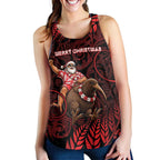 New Zealand Christmas Women Racerback Tank Red Santa Riding Kiwi Bird Silver Fern