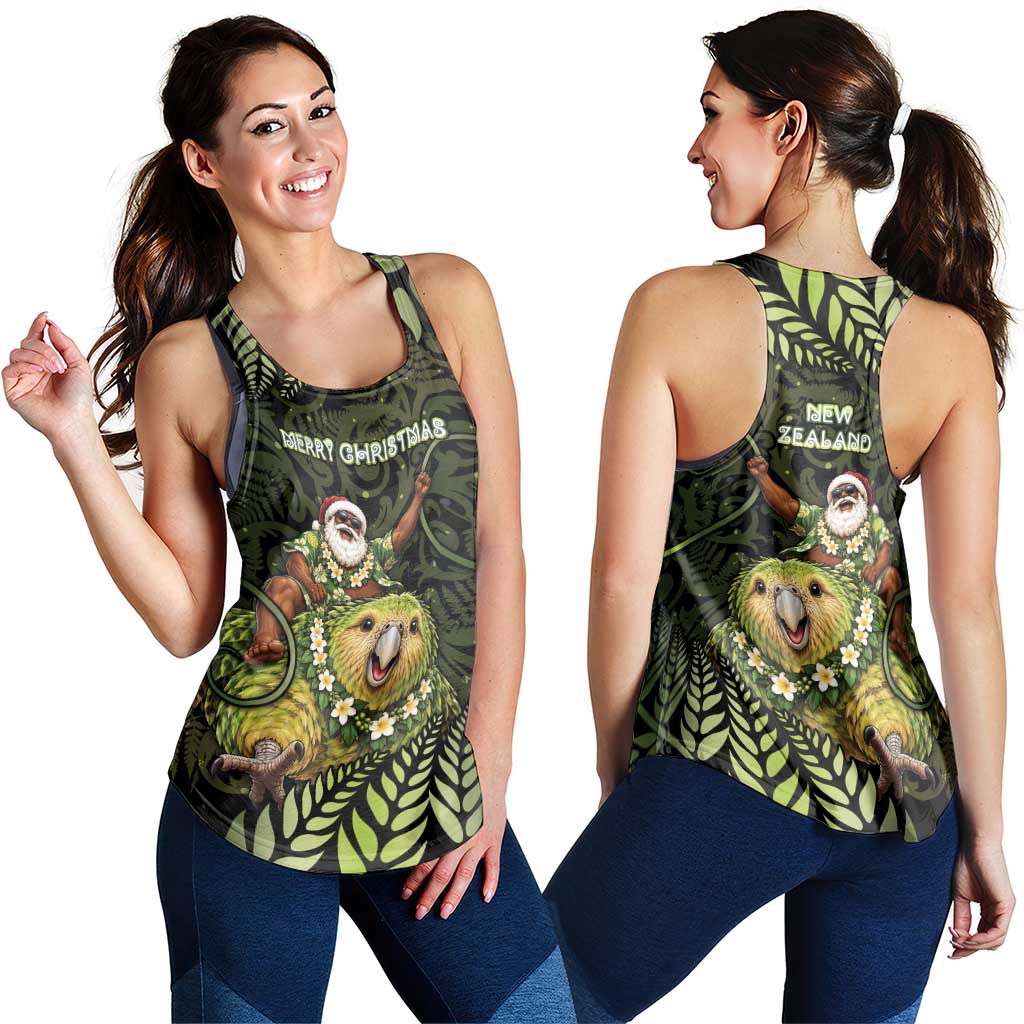 New Zealand Christmas Women Racerback Tank Santa Riding Kakapo Bird Silver Fern