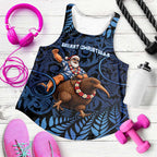 New Zealand Christmas Women Racerback Tank Santa Riding Kiwi Bird Silver Fern