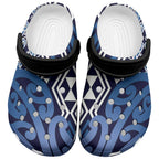 New Zealand Clogs Shoes Aotearoa Kowhaiwhai Mix Taniko Art - Blue - Aussie Hoodie