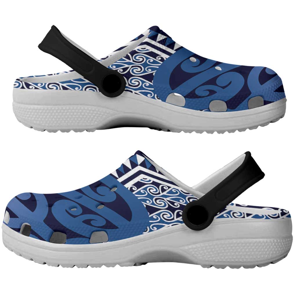 New Zealand Clogs Shoes Aotearoa Kowhaiwhai Mix Taniko Art - Blue - Aussie Hoodie
