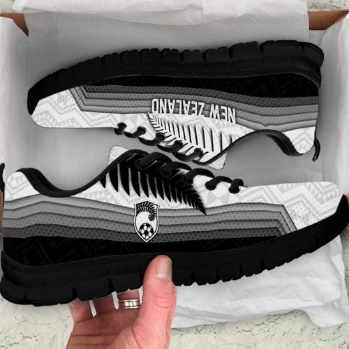 New Zealand Football Sneakers Silver Fern Maori Pattern Monochrome