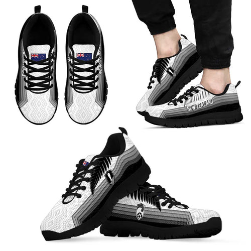New Zealand Football Sneakers Silver Fern Maori Pattern Monochrome