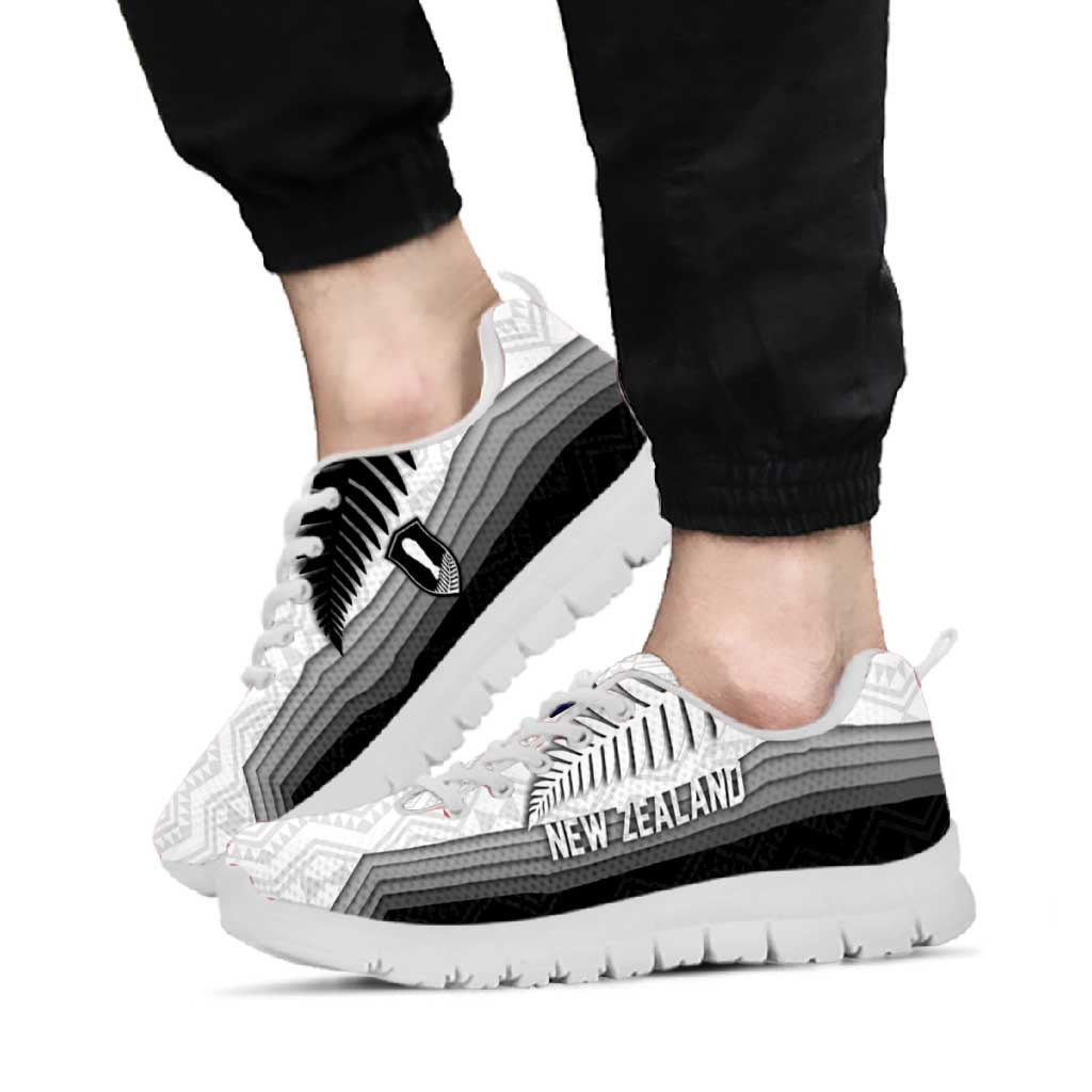 New Zealand Football Sneakers Silver Fern Maori Pattern Monochrome