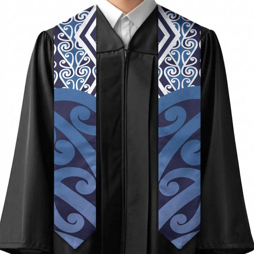New Zealand Graduation Stole Aotearoa Kowhaiwhai Mix Taniko Art - Blue - Aussie Hoodie
