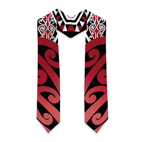 New Zealand Graduation Stole Aotearoa Kowhaiwhai Mix Taniko Art - Red - Aussie Hoodie