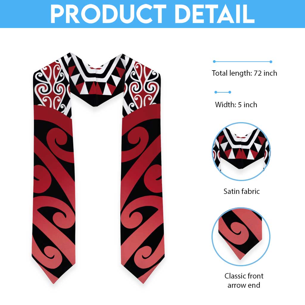 New Zealand Graduation Stole Aotearoa Kowhaiwhai Mix Taniko Art - Red - Aussie Hoodie