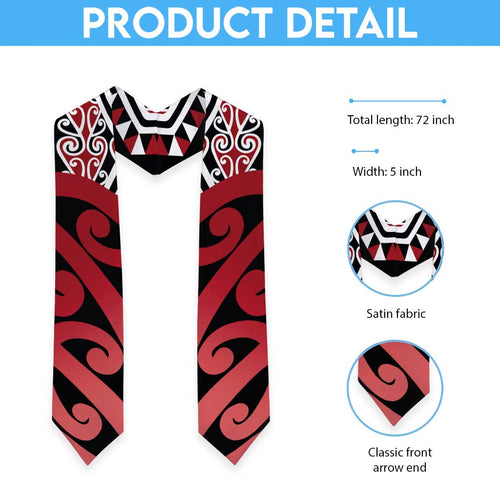 New Zealand Graduation Stole Aotearoa Kowhaiwhai Mix Taniko Art - Red - Aussie Hoodie
