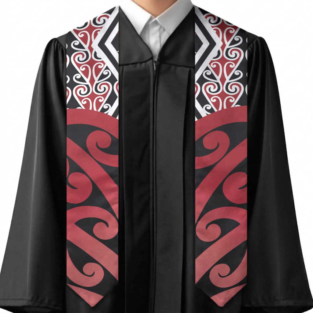 New Zealand Graduation Stole Aotearoa Kowhaiwhai Mix Taniko Art - Red - Aussie Hoodie