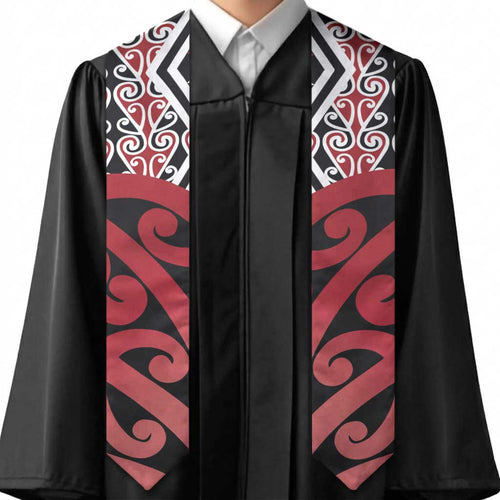 New Zealand Graduation Stole Aotearoa Kowhaiwhai Mix Taniko Art - Red - Aussie Hoodie